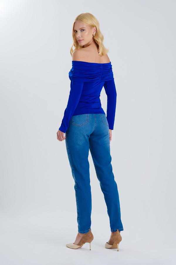BLUSA AZUL HOMBROS DESCUBIERTOS