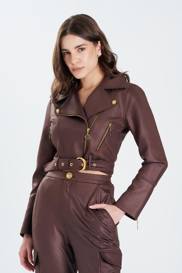 CHAQUETA MARRON CON CINTURON
