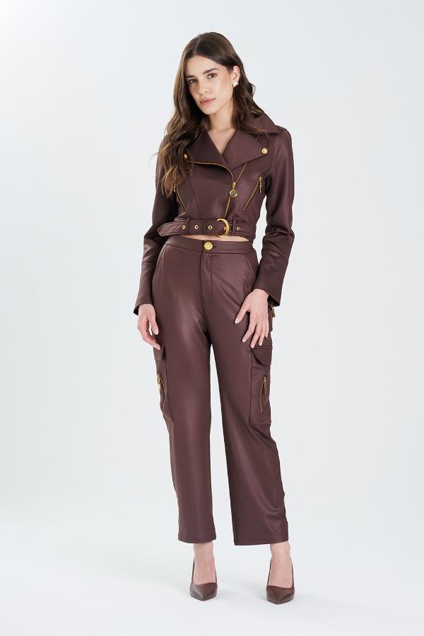 CHAQUETA MARRON CON CINTURON