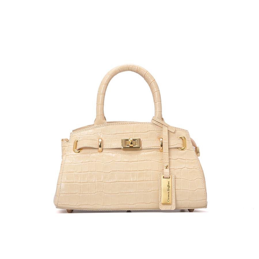 CARTERA BEIGE CON TEXTURA Y ACCESORIO