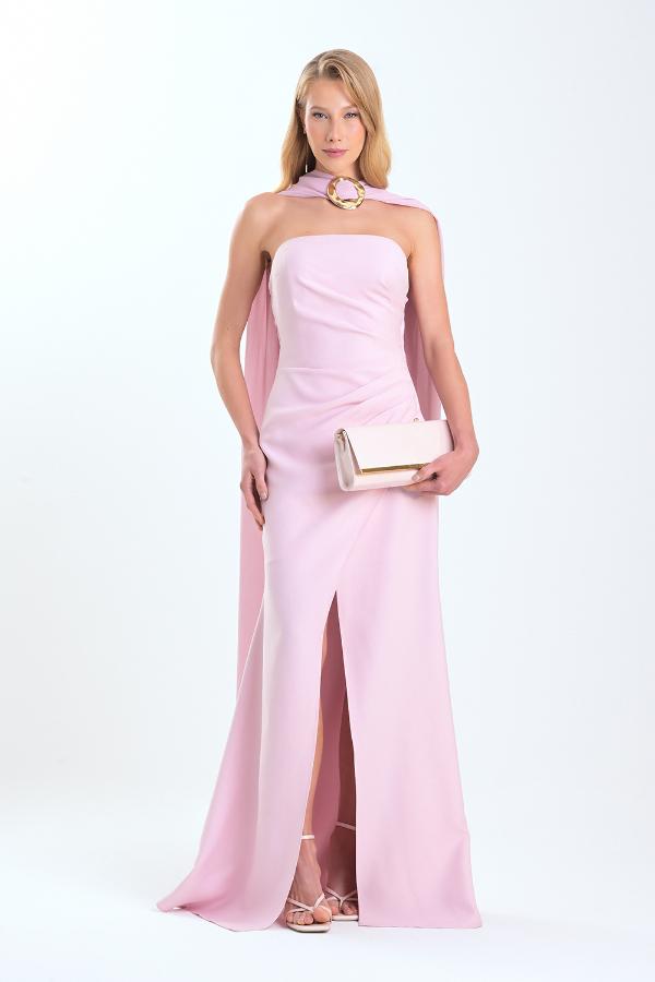 VESTIDO DRAPEADO CON ACCESORIO