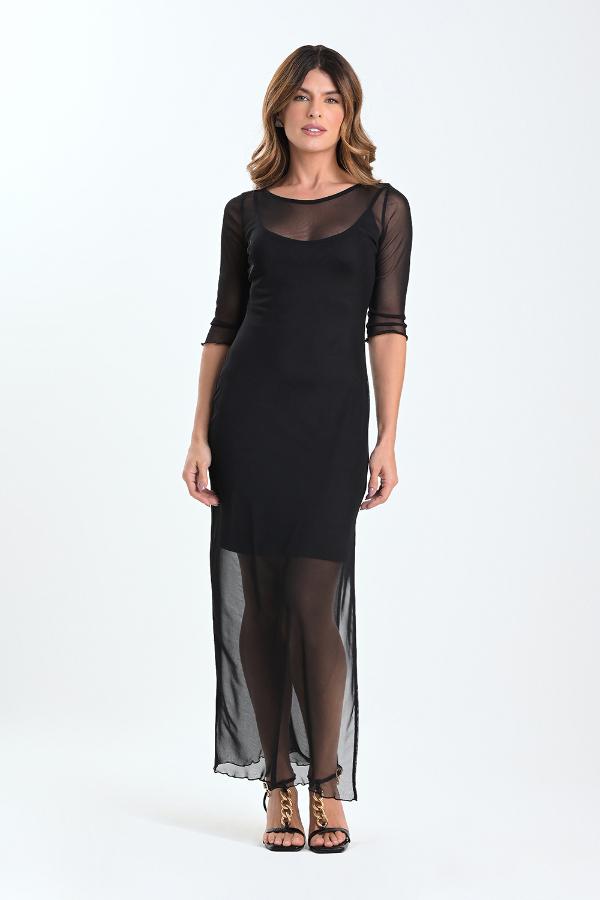 VESTIDO NEGRO CON TRANSPARENCIA
