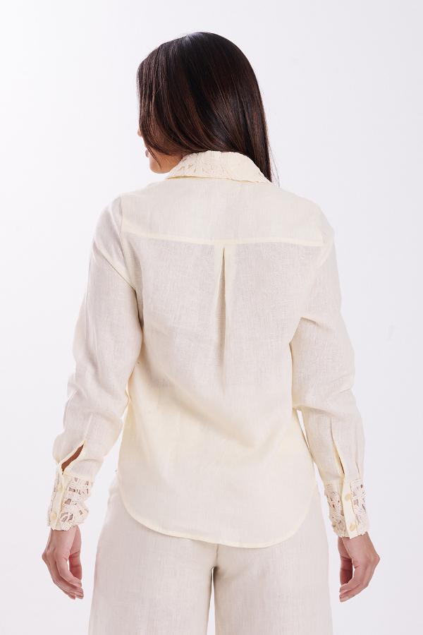 CAMISA BEIGE DE LINO CON BORDADO