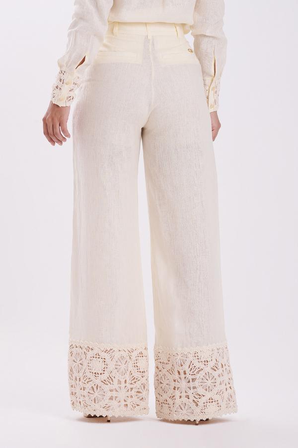 PANTALON BEIGE DE LINO CON BORDADO