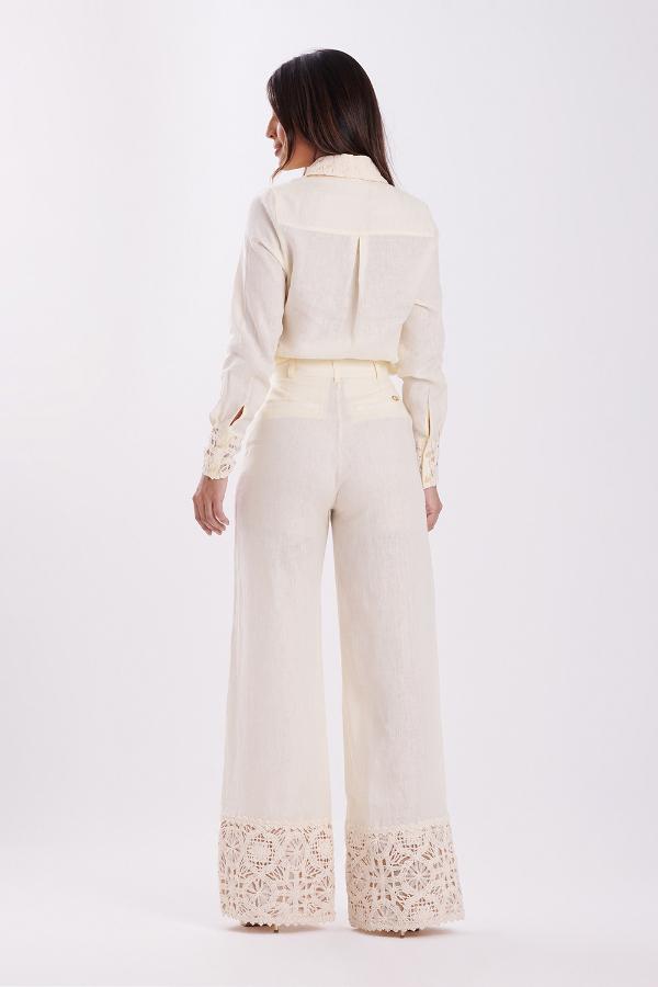 PANTALON BEIGE DE LINO CON BORDADO