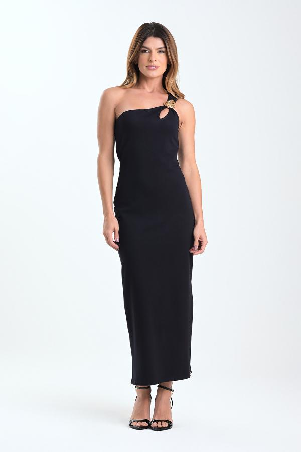 VESTIDO ASIMETRICO CON ACCESORIO
