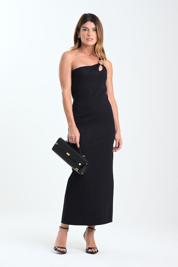VESTIDO ASIMETRICO CON ACCESORIO