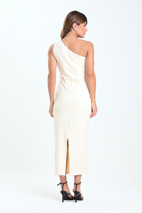 VESTIDO BEIGE CON ACCESORIO