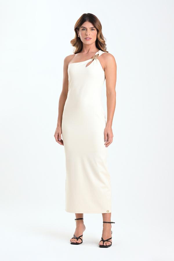 VESTIDO BEIGE CON ACCESORIO
