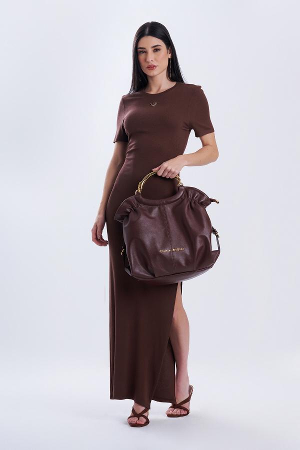 VESTIDO MARRON CS CON ABERTURA