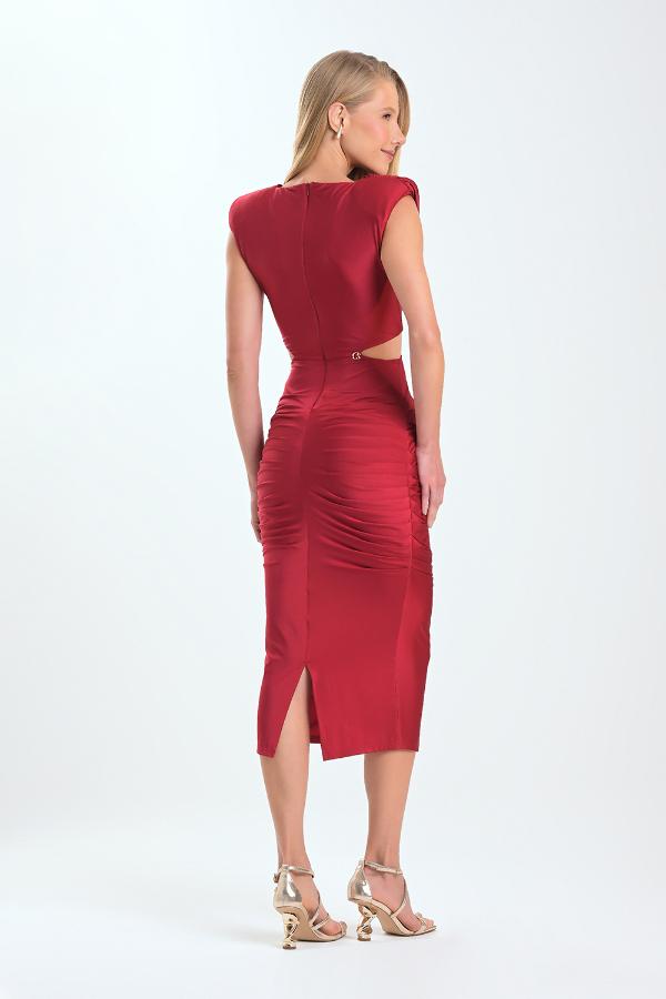 VESTIDO RUBI CON DRAPEADO Y ACCESORIO