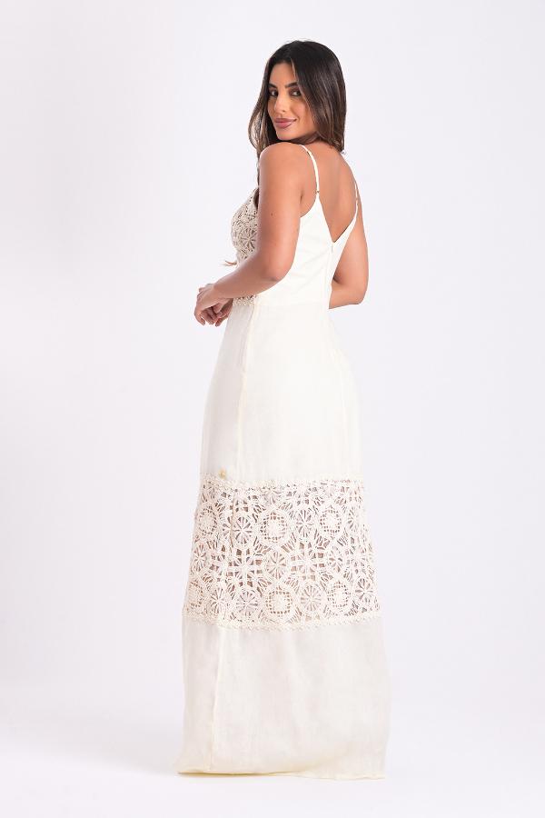 VESTIDO BEIGE DE LINO CON BORDADO