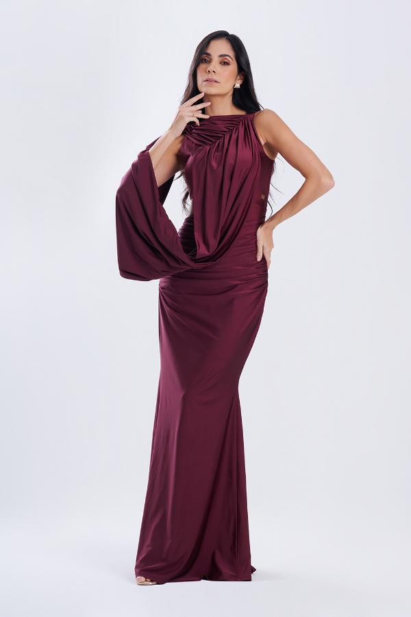 VESTIDO BURDEO CON DRAPEADO
